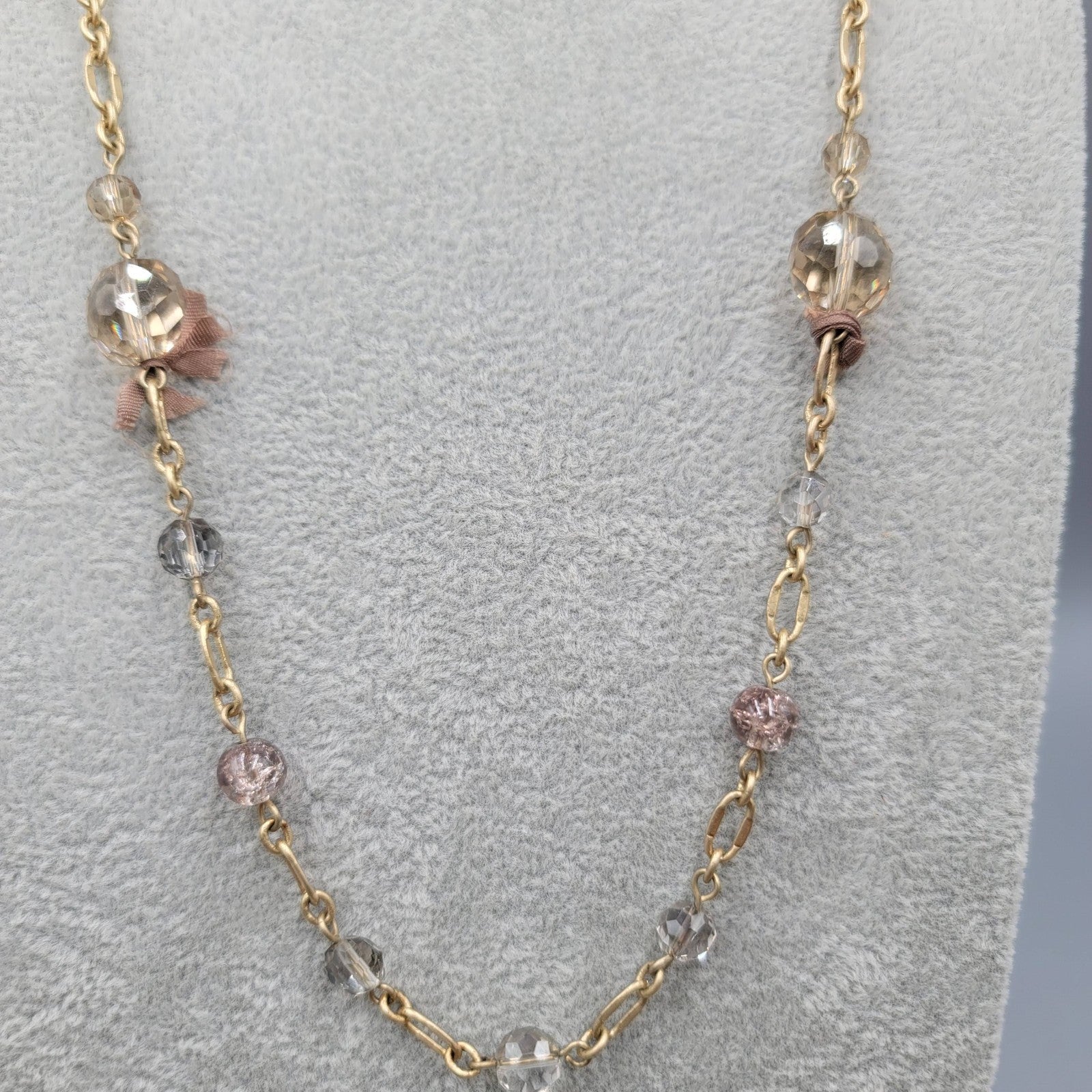 Talbots Necklace Gold tone Beaded Ribbon Closure Adjustable