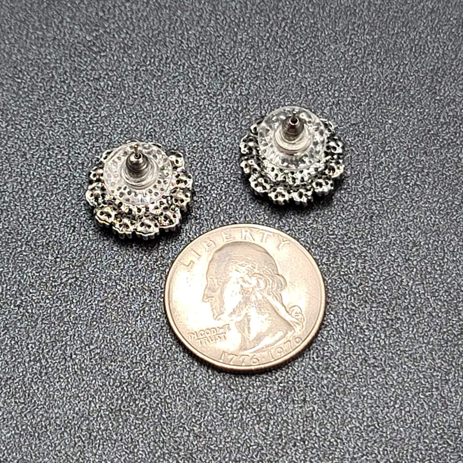 Pierced Earrings Ice Blue Green Clear Rhinestone Studs 5/8"