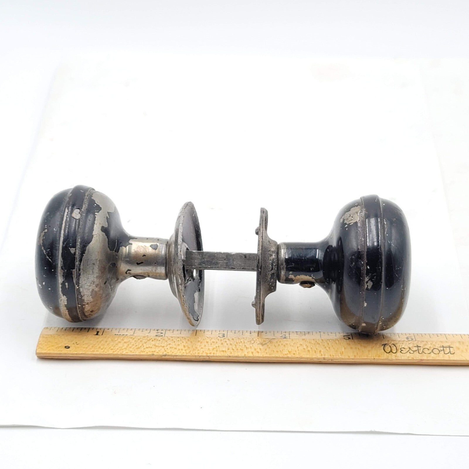 Vintage Steel Door Knobs Handles Set with Spindle and Rosettes Painted Black
