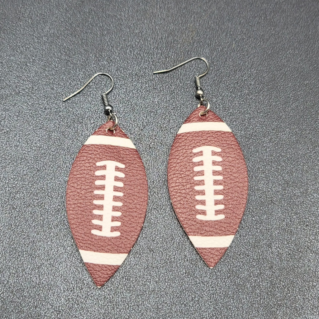 Pierced Earrings Imitation Leather Football Dangle Lightweight 2.25"