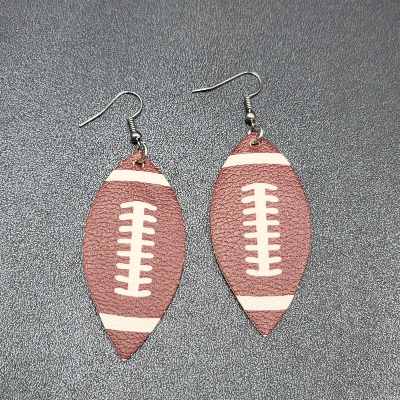 Pierced Earrings Imitation Leather Football Dangle Lightweight 2.25"