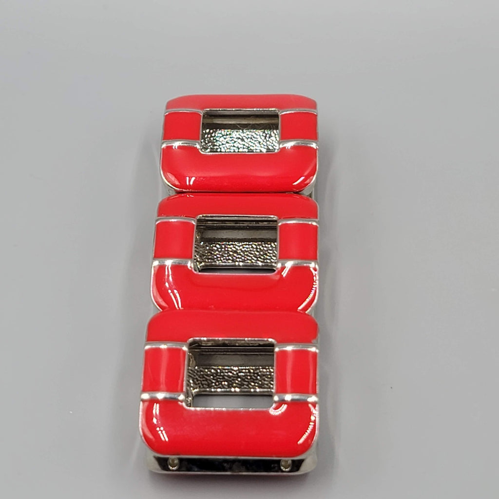 Chunky Link Bracelet Silver Tone Geometric Modern Statement Wide Elastic Enamel