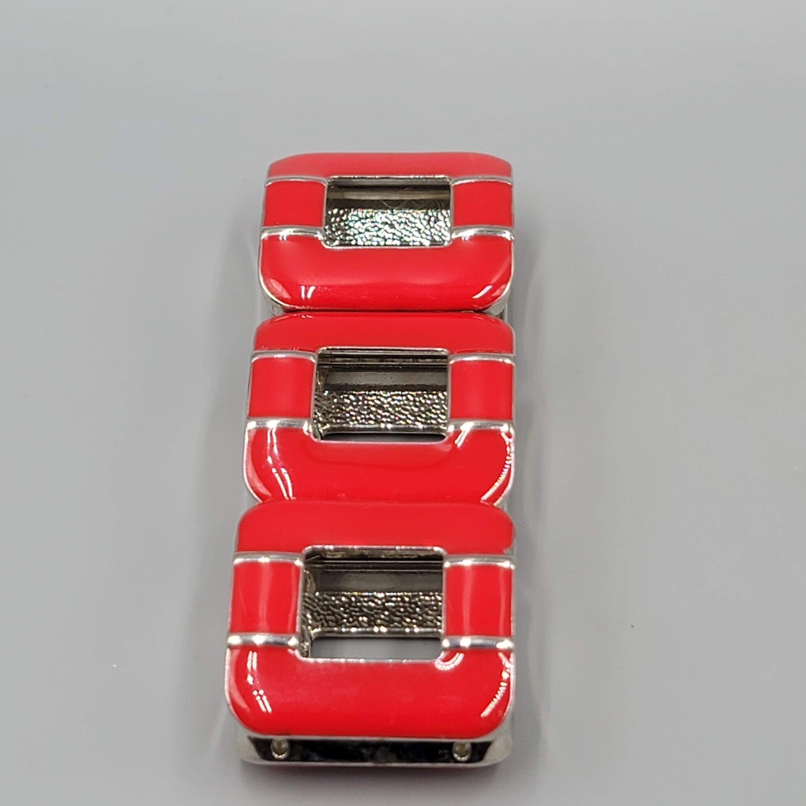 Chunky Link Bracelet Silver Tone Geometric Modern Statement Wide Elastic Enamel