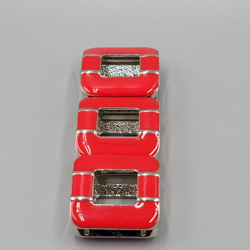 Chunky Link Bracelet Silver Tone Geometric Modern Statement Wide Elastic Enamel