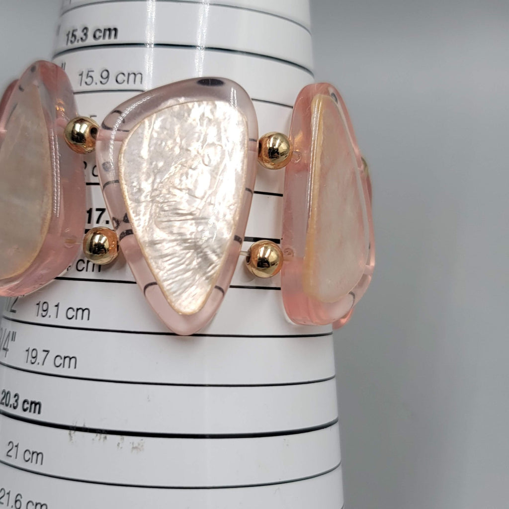 Large Pink Acrylic Statement Bracelet Gold tone Spacer Beads 6.5"