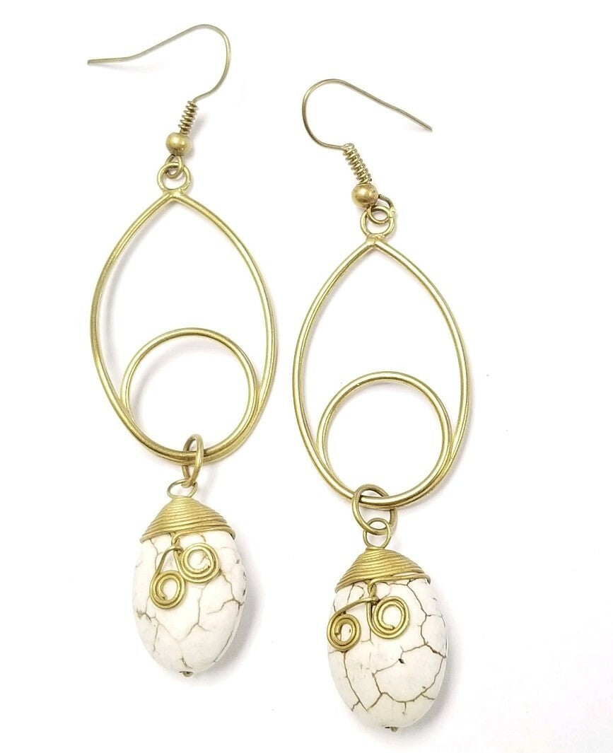 Pierced Earrings Gold Tone White Stone Dangle
