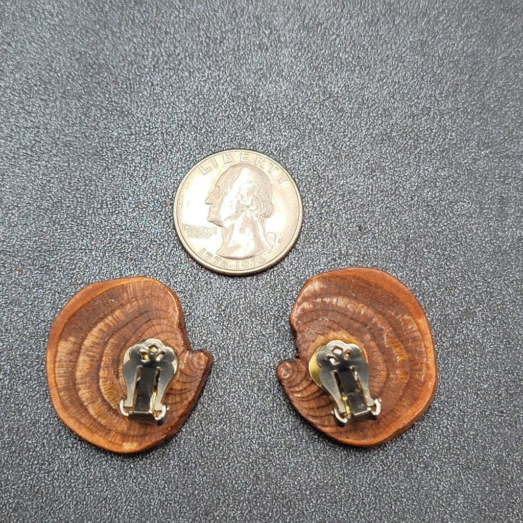 Vintage Clip on Earrings Real Wood Statement Drop 1.25"