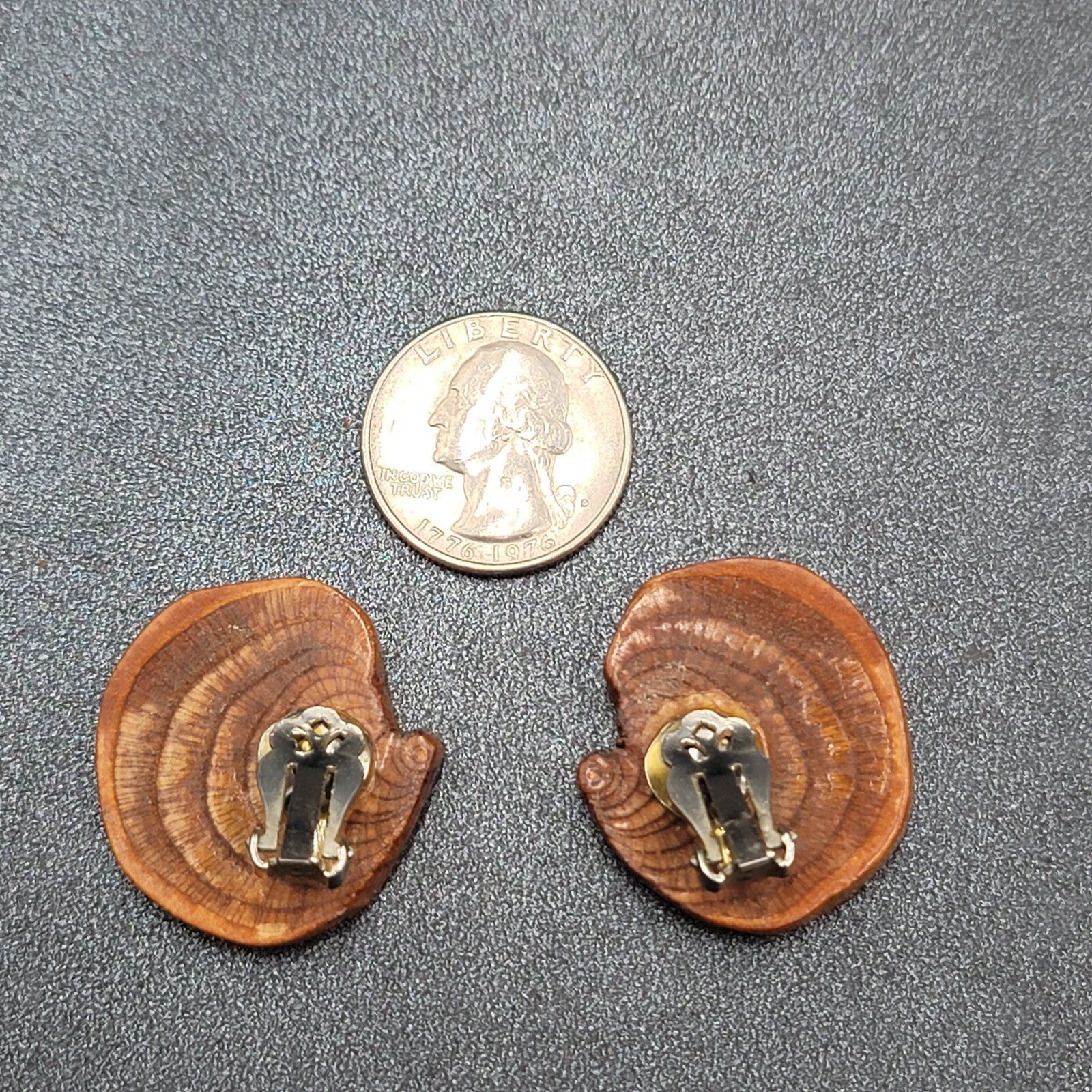 Vintage Clip on Earrings Real Wood Statement Drop 1.25"
