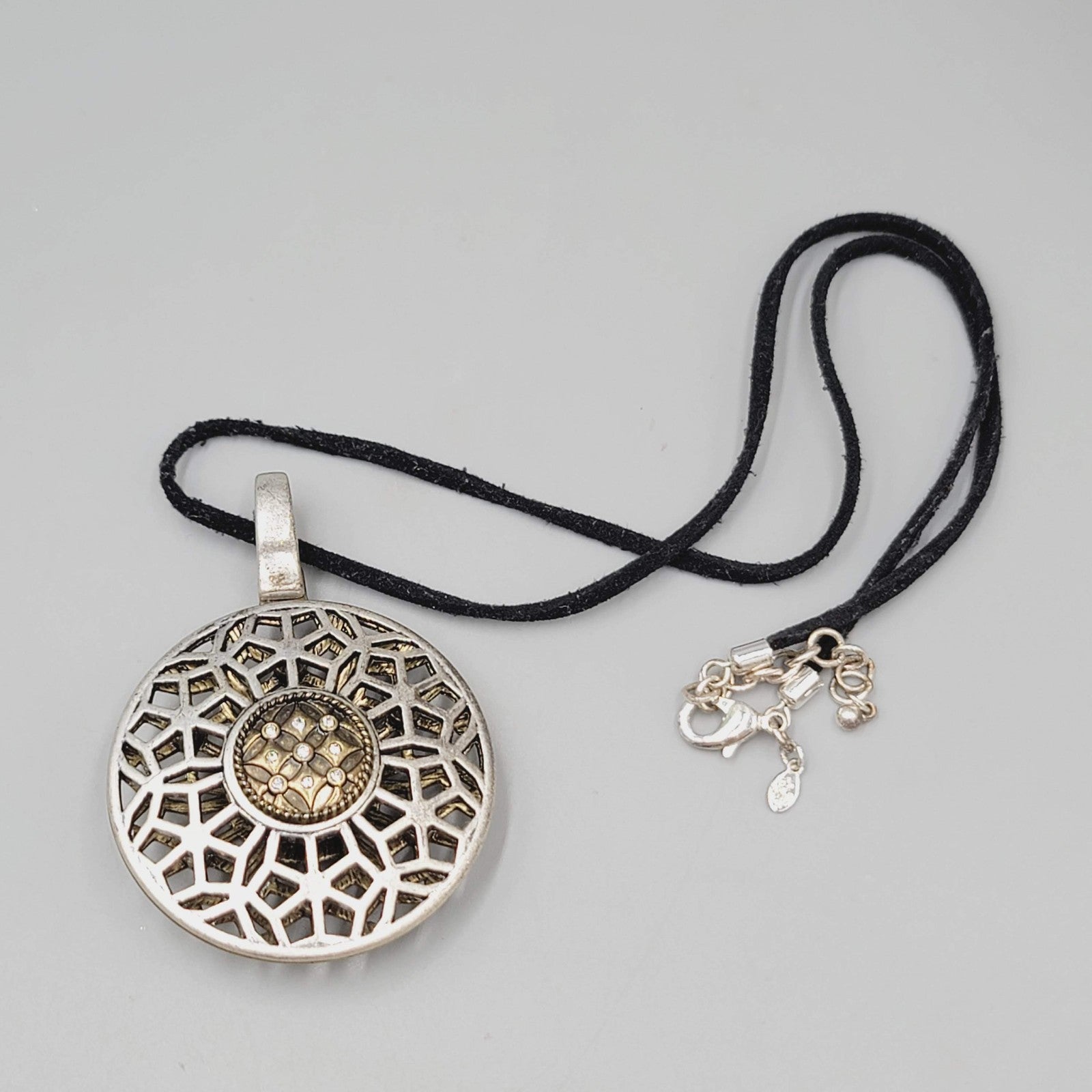 Premier Designs Boho Medallion Pendant Necklace Silver Gold Tone Reversible