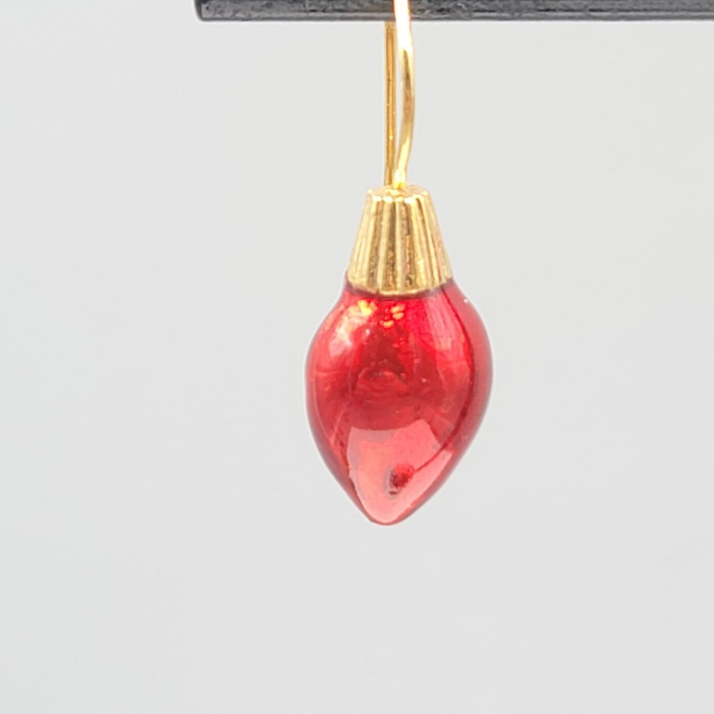 Christmas Bulb Pierced Earrings Gold Plated Red Enamel 3/4"