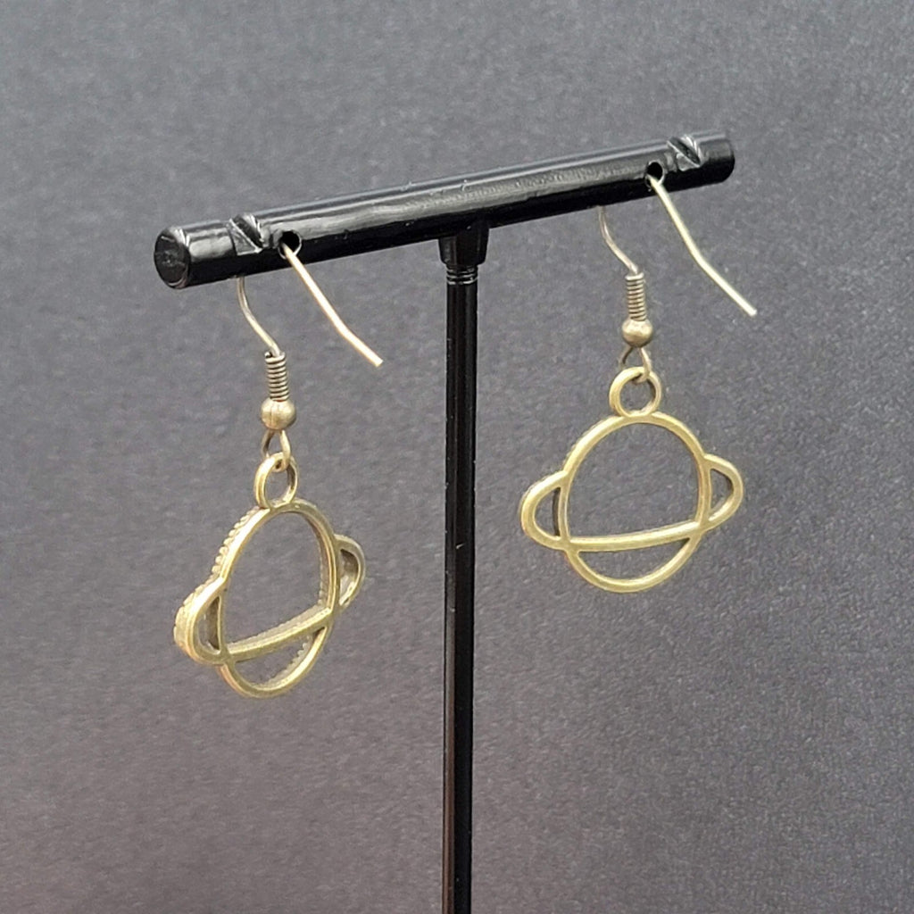 New Saturn Planet Pierced Earrings Bronze tone Dangle 3/4"