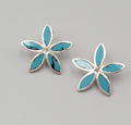 Flower Pierced Earrings Silver tone Blue Accent Petals Drop 1"