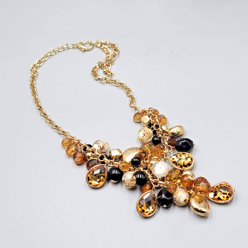 Brown Glass Bead Y Drop Necklace Gold tone 16"-18"