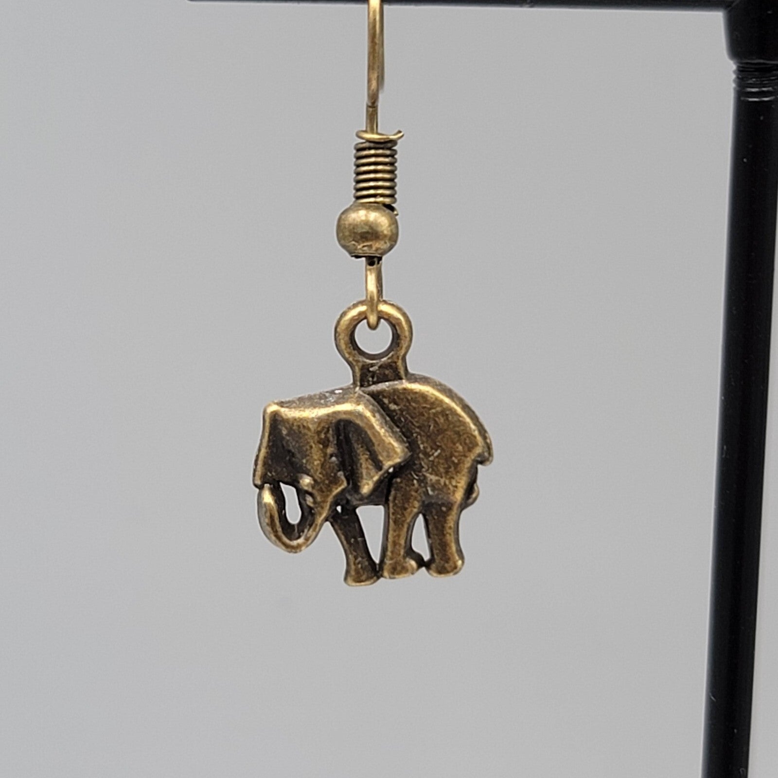 Elephant Pierced Earrings Bronze tone Embossed Dangle 5/8"