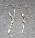 Pierced Earrings Silver tone Beaded Feather Dangle 2.5"