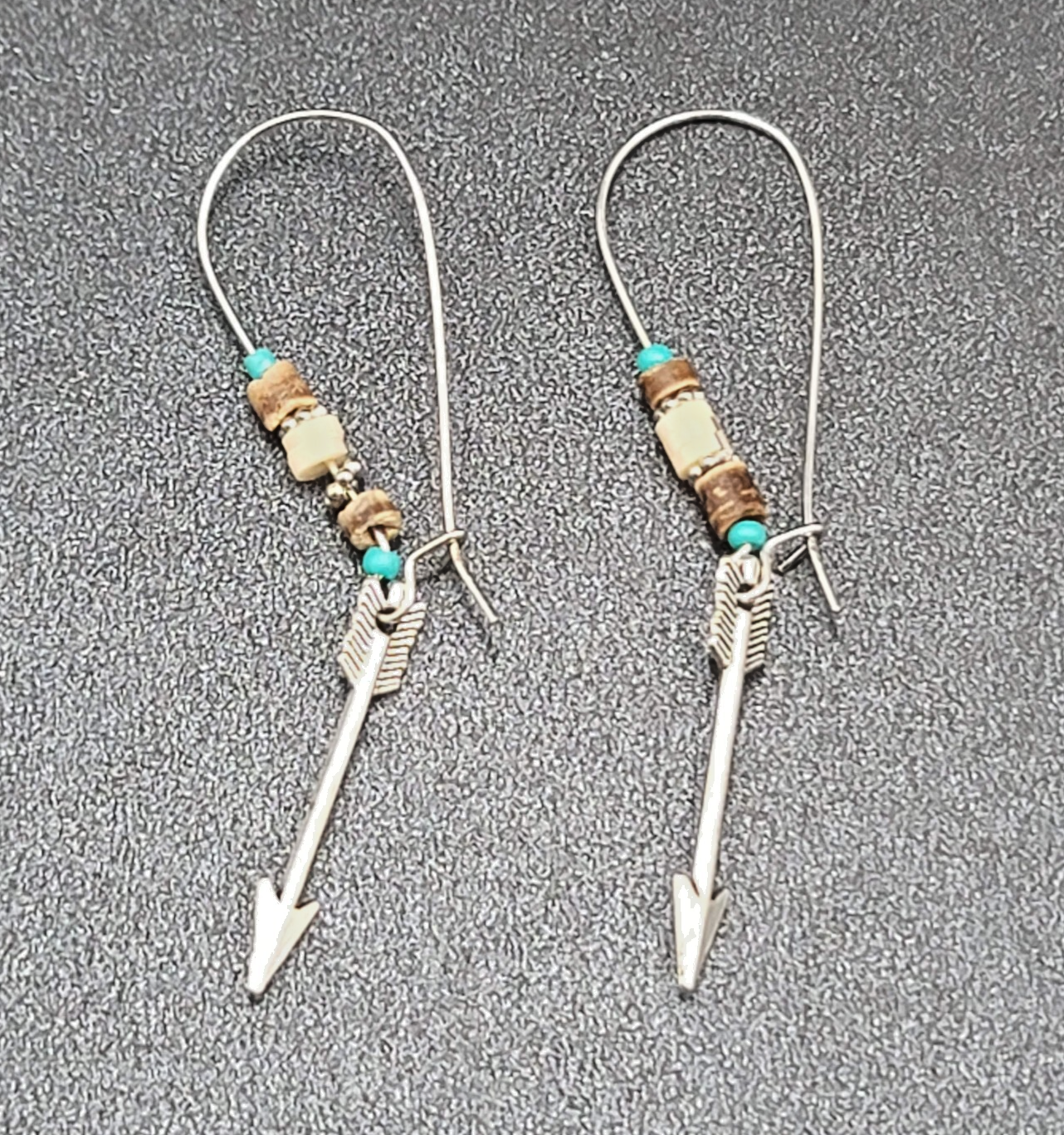 Pierced Earrings Silver tone Beaded Feather Dangle 2.5"
