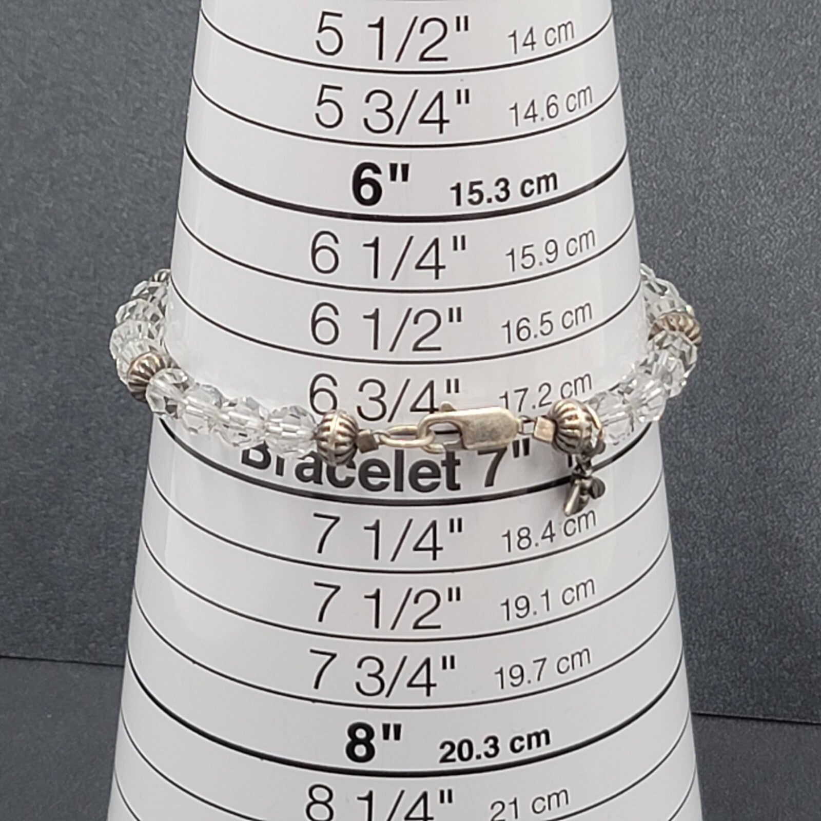 Sterling Silver Crystal Bead Bracelet Bee Charm 6 3/4"