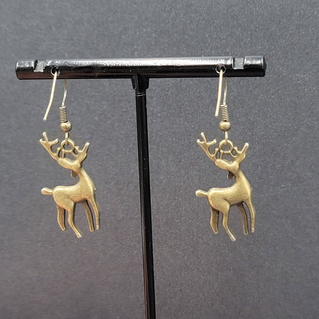 New Deer Pierced Earrings ReindeerBronze tone Dangle 1"