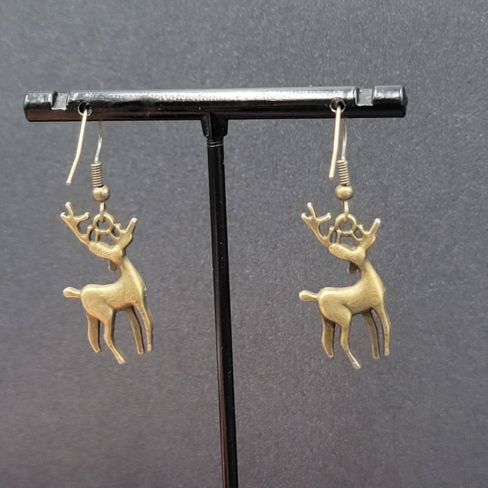 New Deer Pierced Earrings ReindeerBronze tone Dangle 1"