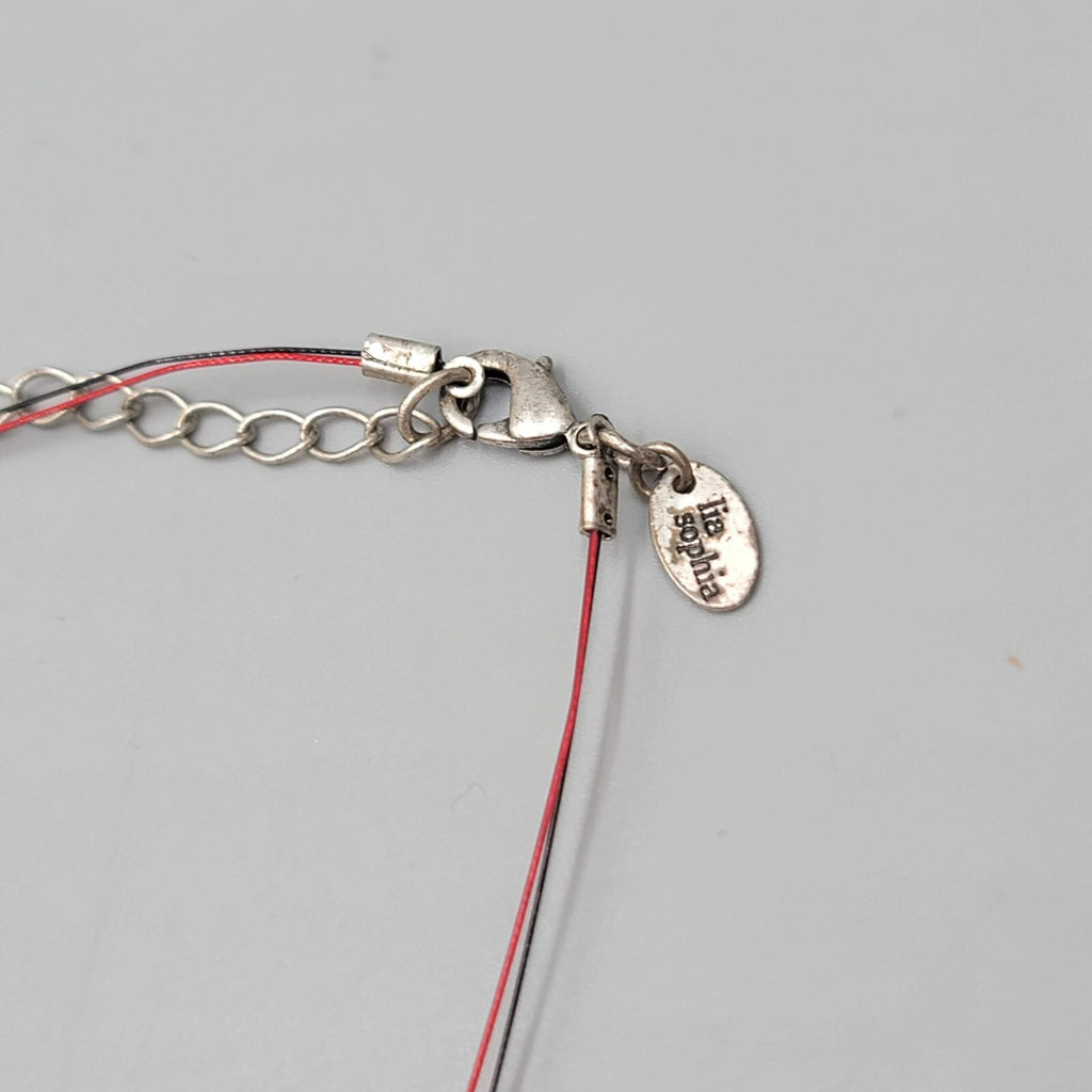 Bead Necklace Silver tone Red Faceted Beads Red Cord 18"