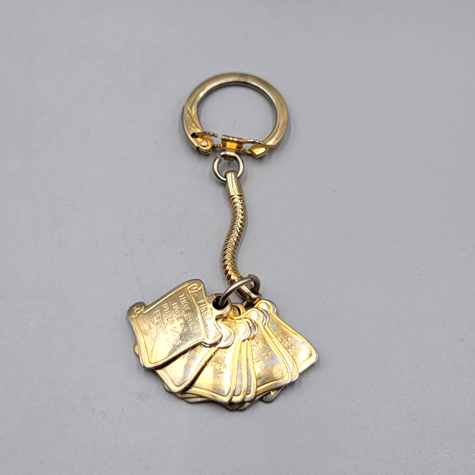 Vintage Ten Commandments Keychain Religious Christian Bible Verse Scroll Collect
