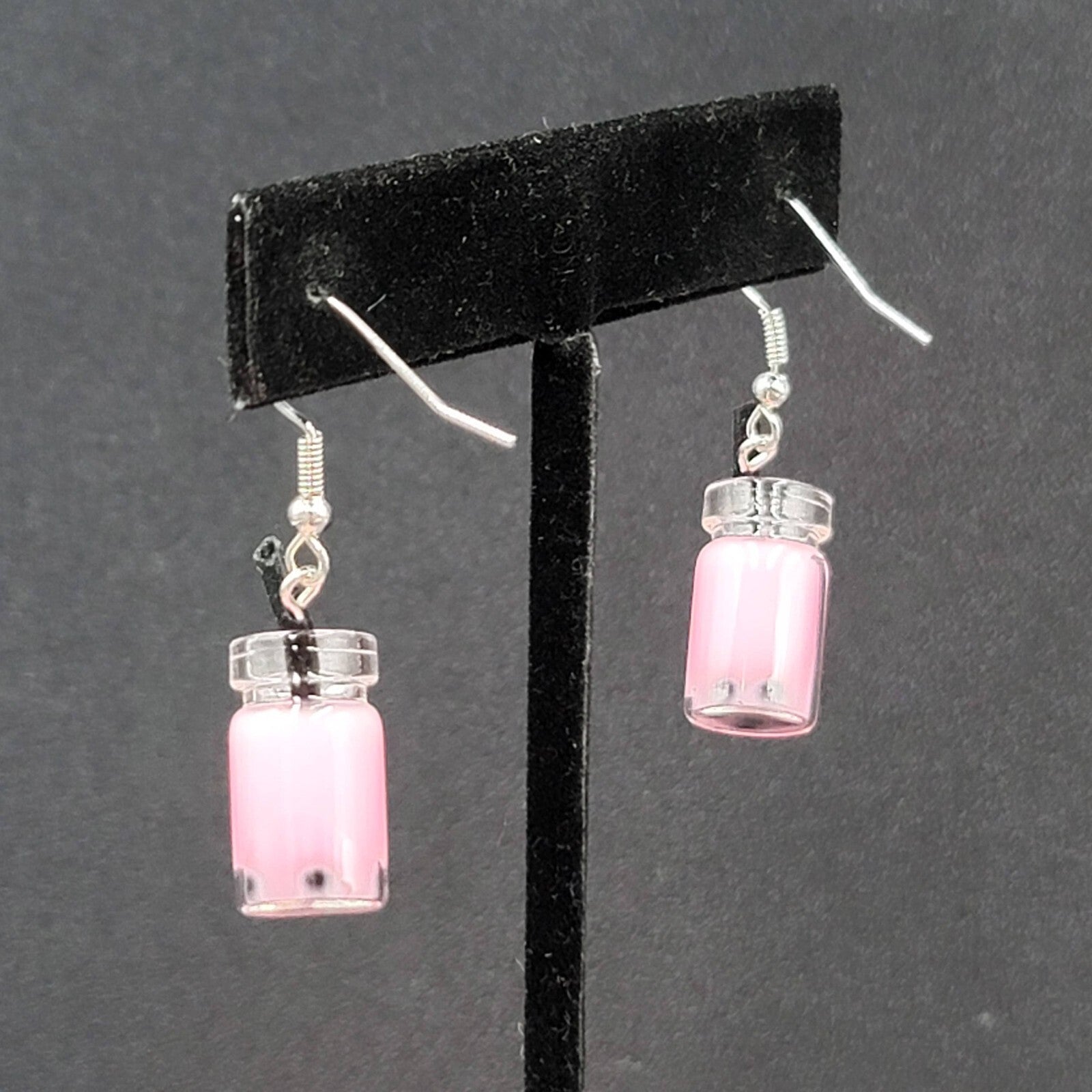 Pierced Earrings Pink Boba Tea Drink with Straw Novelty Dangle 1"