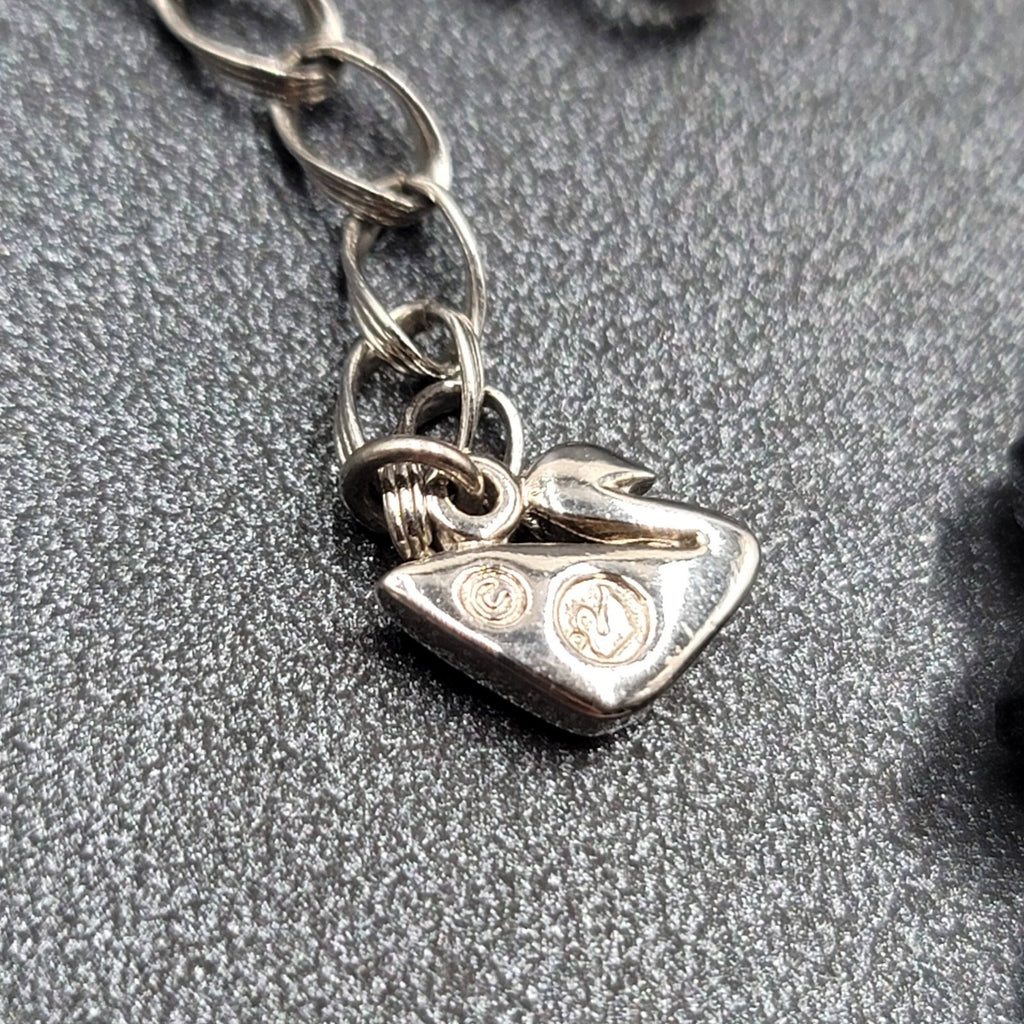 Swarovski Necklace Black Rivioli Crystal Bead Silver Plated Signed 16"-18"