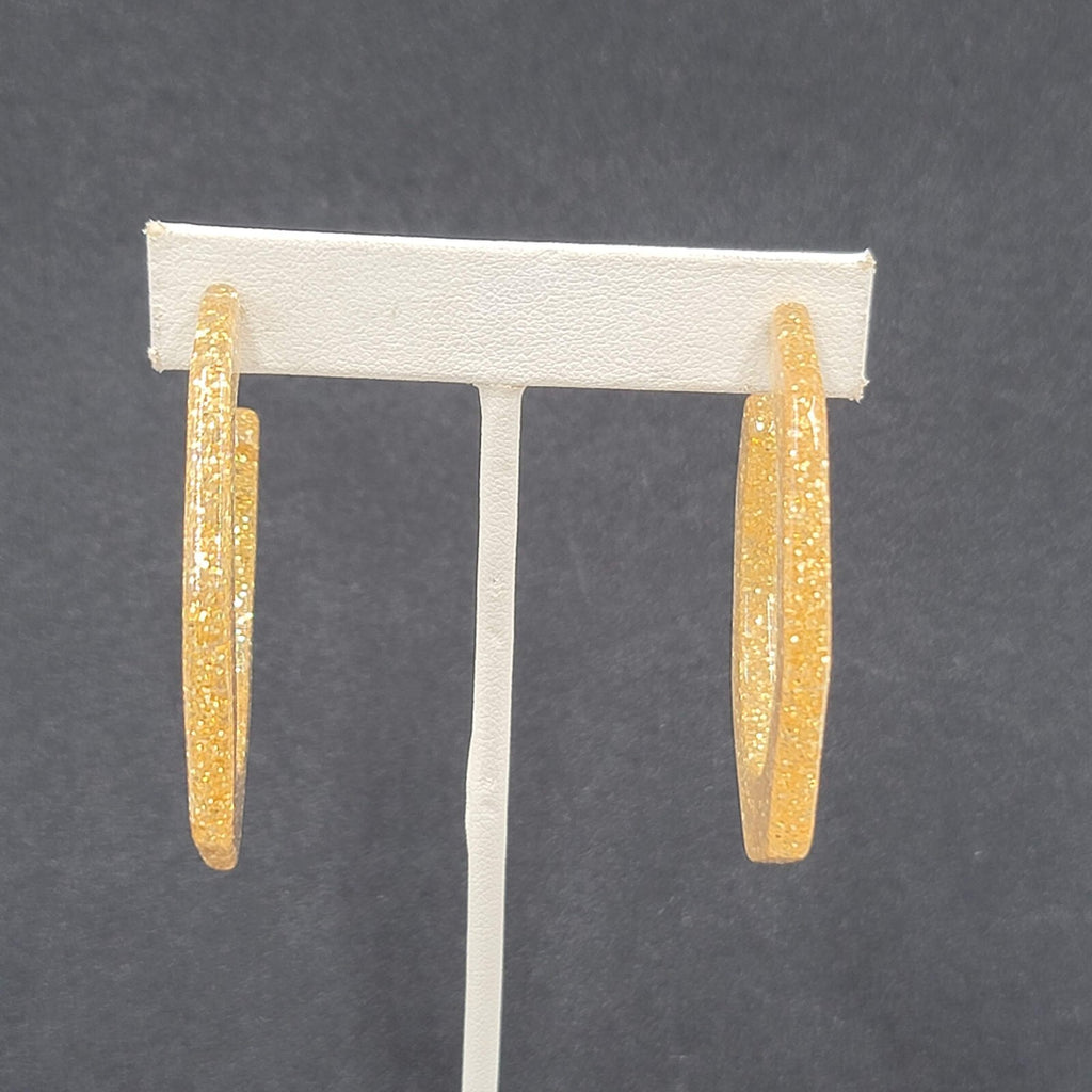 Pierced Earrings Gold Glitter Acrylic Large Hoops Dangle 2"