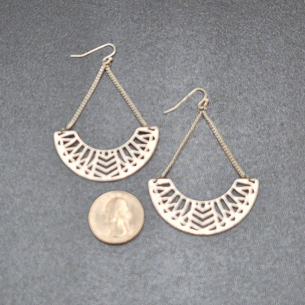 Pierced Earrings Silver tone Dangle Chains Statement 2.5"