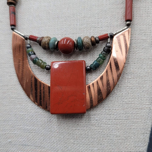 Artisan Necklace Handmade Gemstone Beaded Copper Pendant 20.5" Signed AE