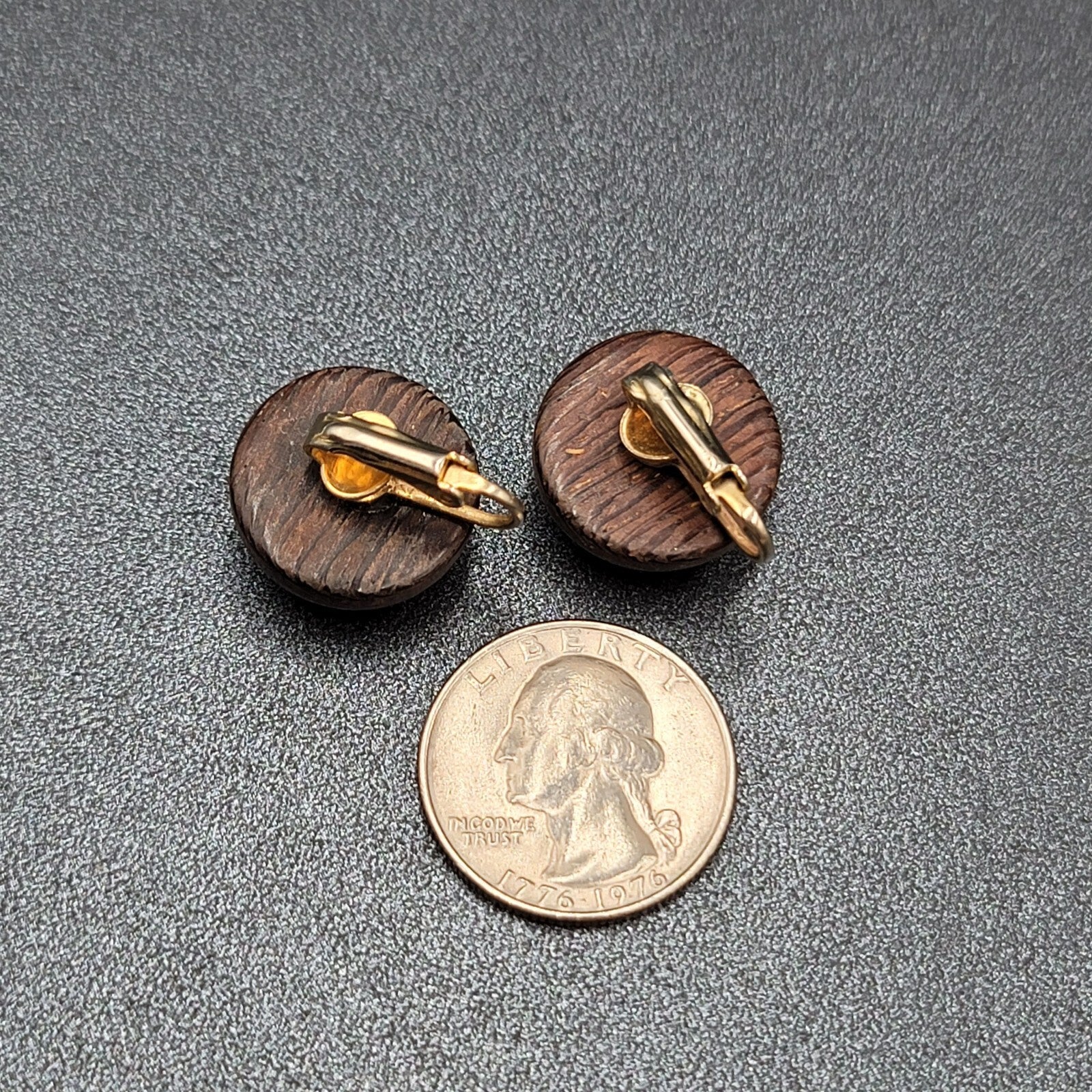 Vintage Clip on Earrings Solid Wood Dome Studs 3/4" MCM