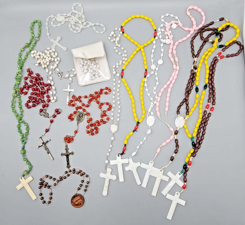 Lot of 14 Plastic Bead Rosary Catholic Religious