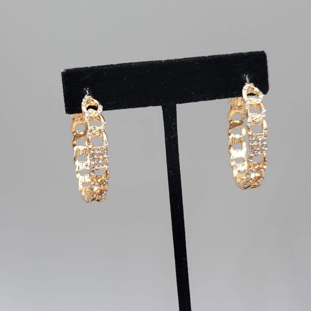 Rhinestone Chain Hoops Pierced Earrings Gold tone 1.25 in