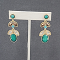 Pierced Earrings Gold tone Teal Green Faceted Acrylic Statement Drop 1 7/8"