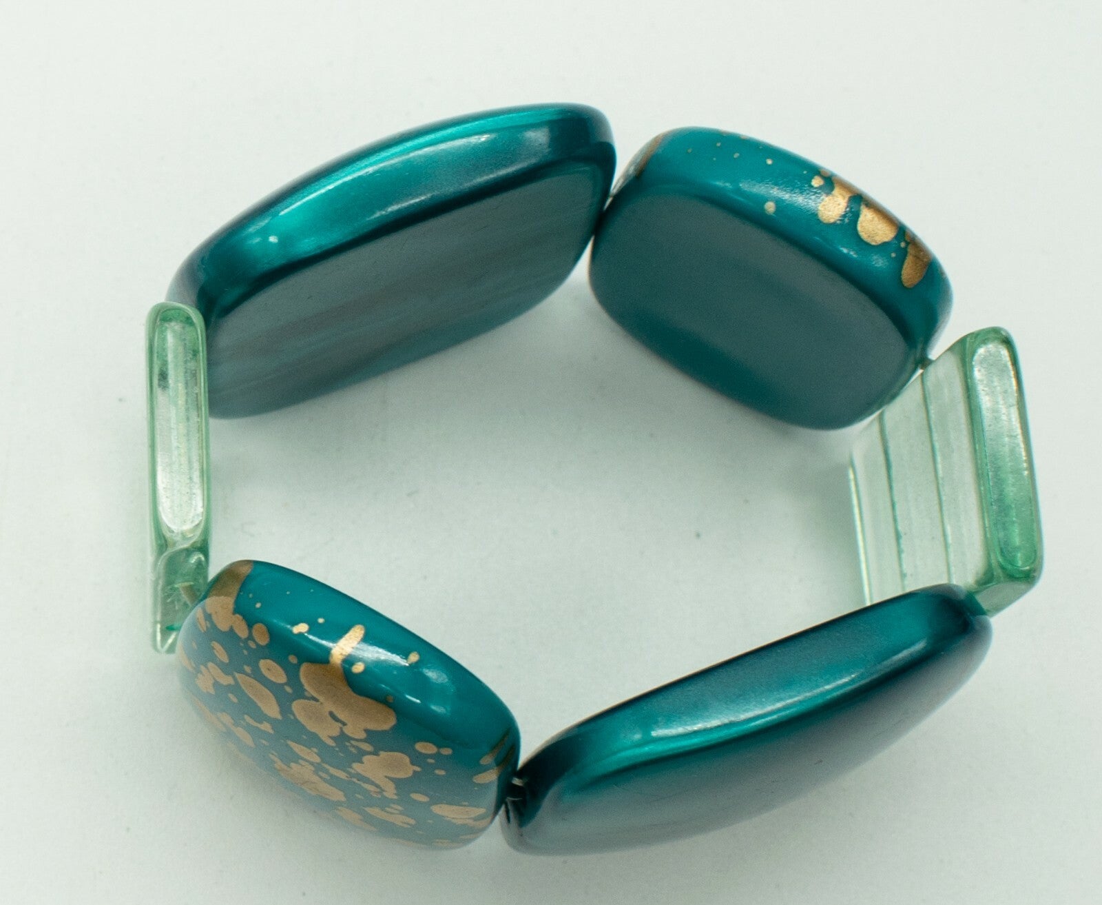Wide Blue Bead Elastic Bracelet Estate Costume Jewelry