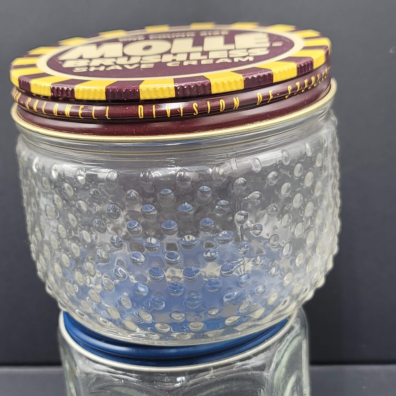 Lot of 3 Vintage Molle Barbosol Shaving Cream Embossed Glass Jars