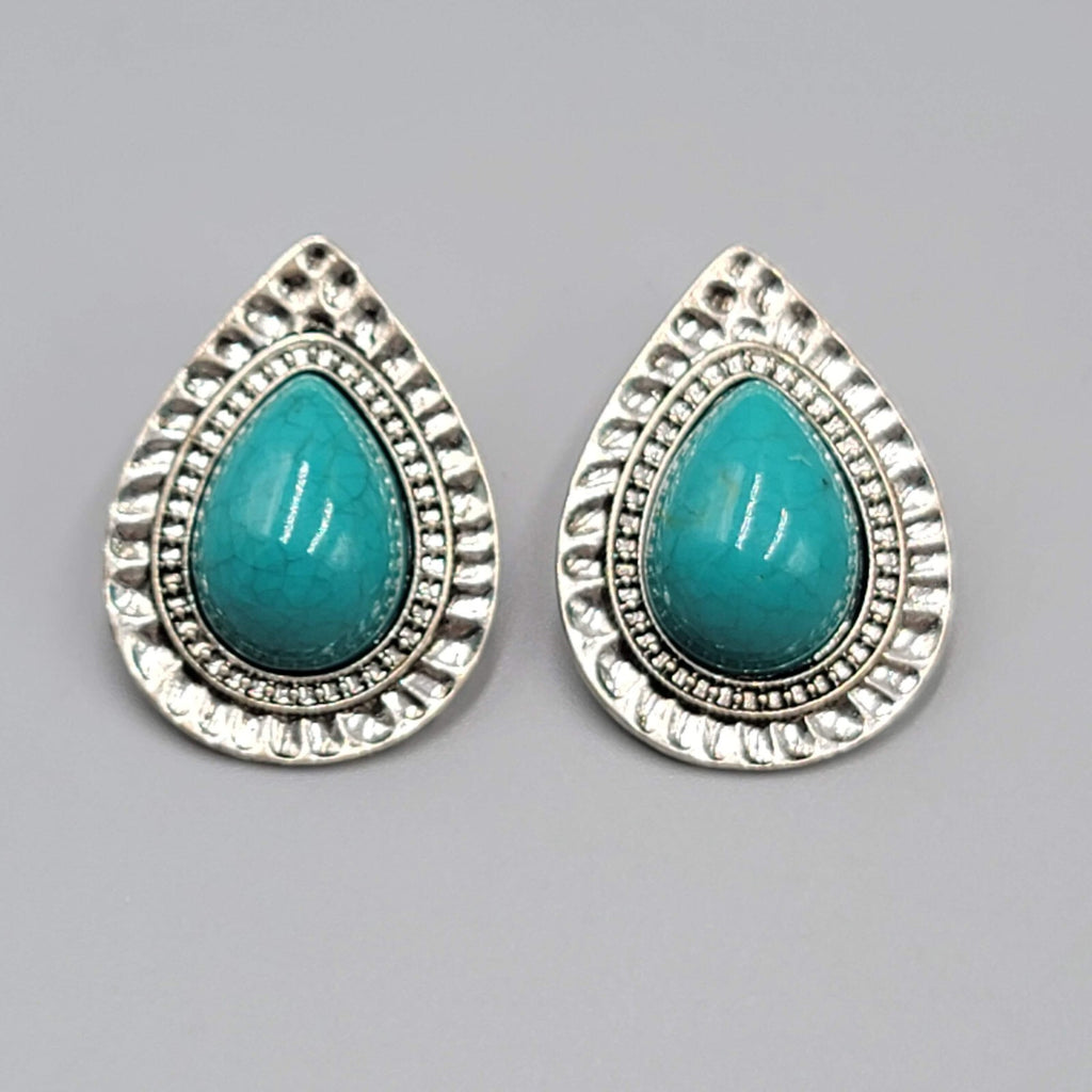 Teardrop Pierced Earrings Silver tone Blue Accent 1.25"