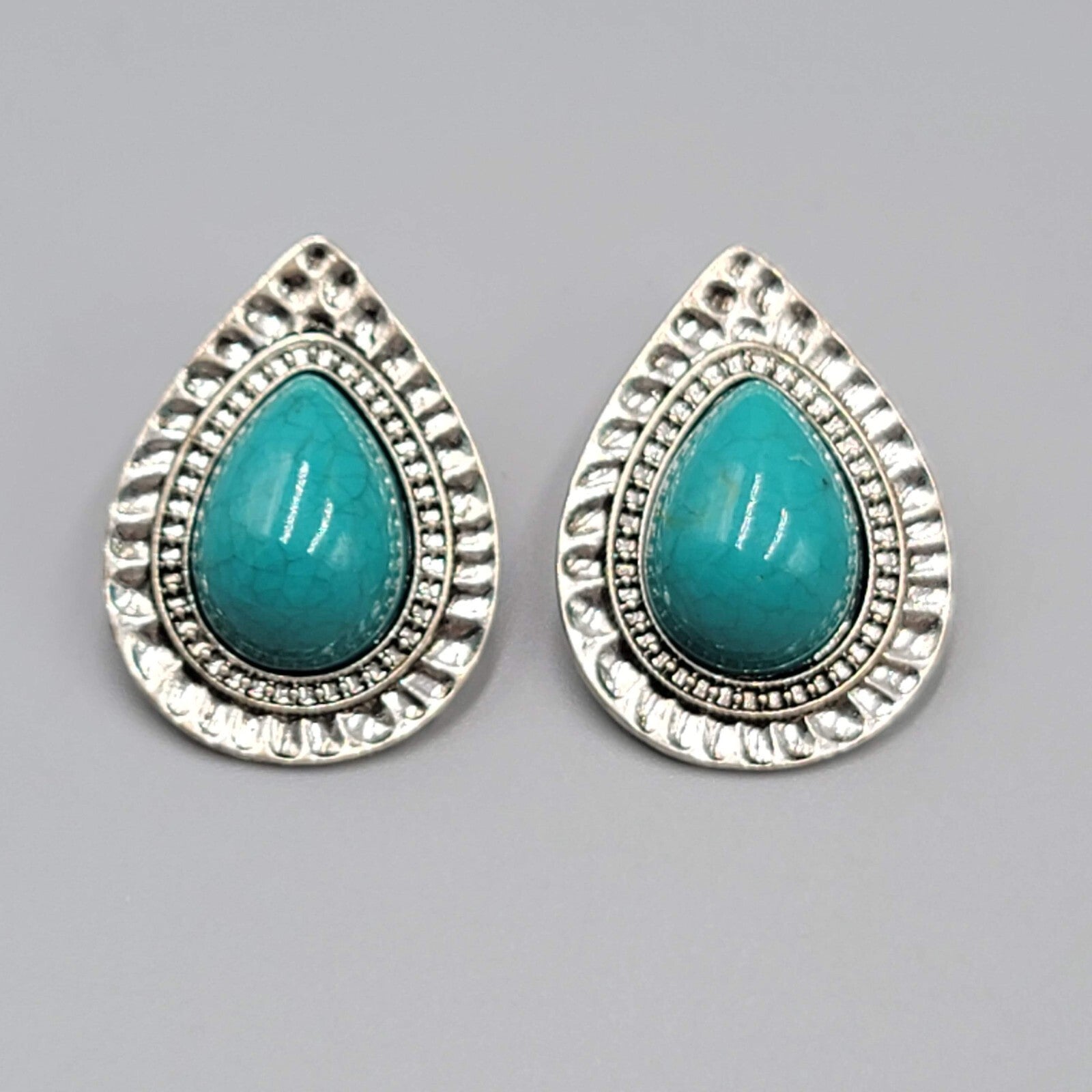 Teardrop Pierced Earrings Silver tone Blue Accent 1.25"