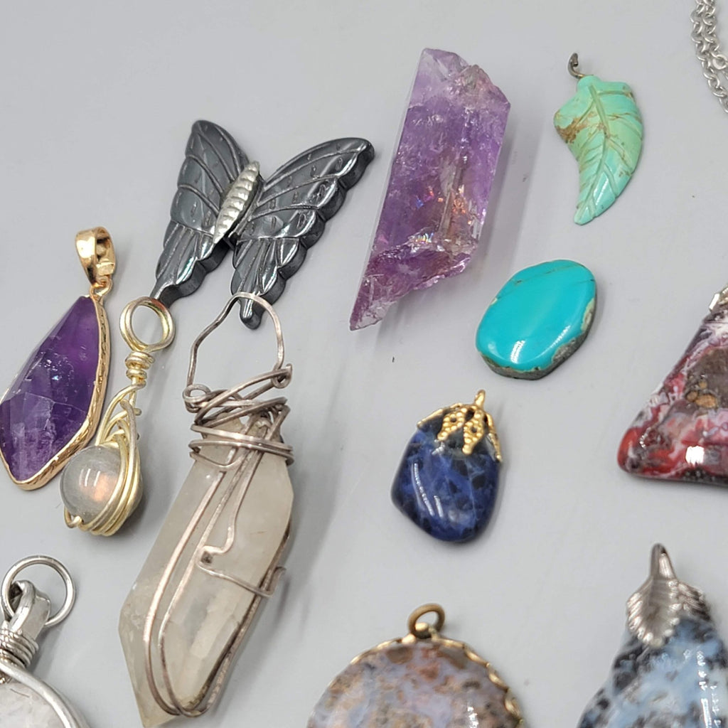 All Semi Precious Gemstone Stone Pendant Lot of 23 Various Styles Colors
