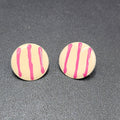 Vintage Pierced Earrings White Purple Stripes Round Disc 1"