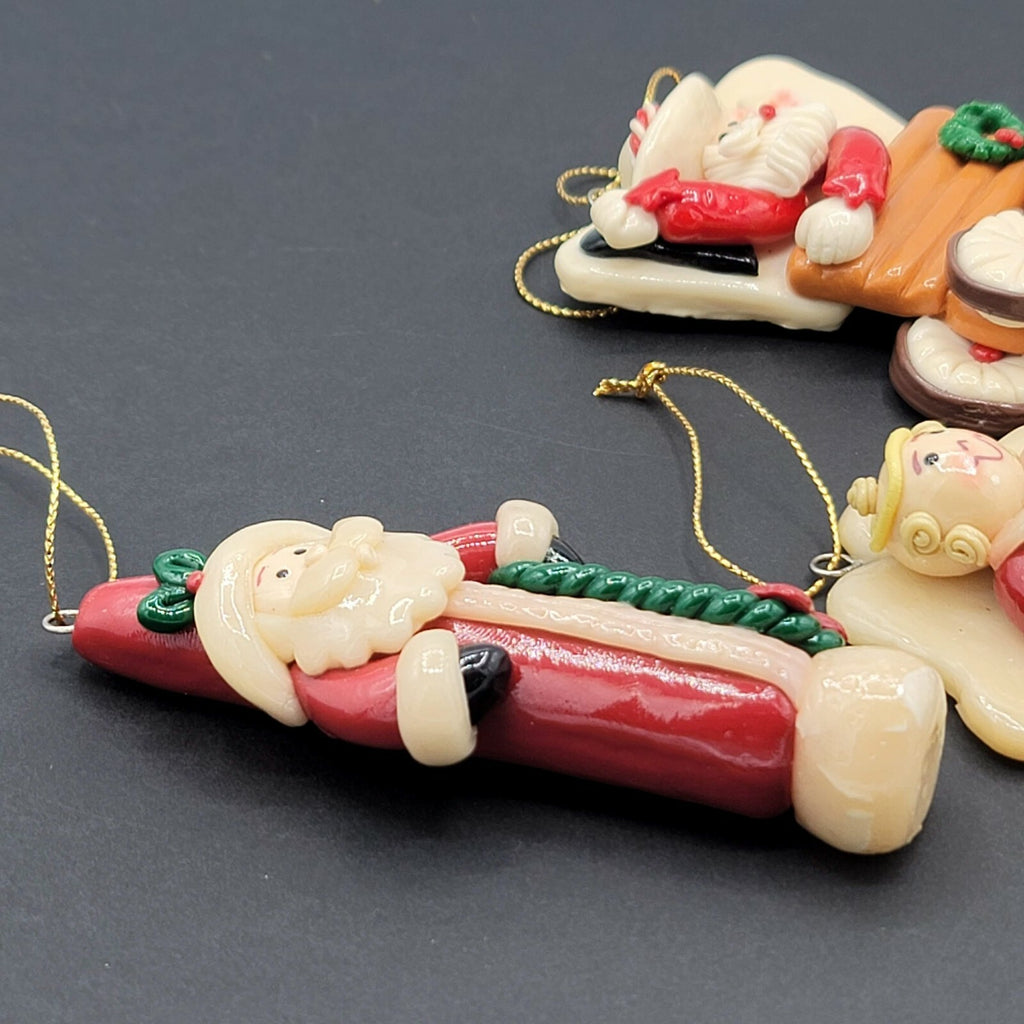 Polymer Clay Christmas Tree Ornaments Lot of 3 Santa Angel Western