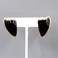 Vintage Pierced Earrings Gold tone Black Enamel Statement Drop 1.25"