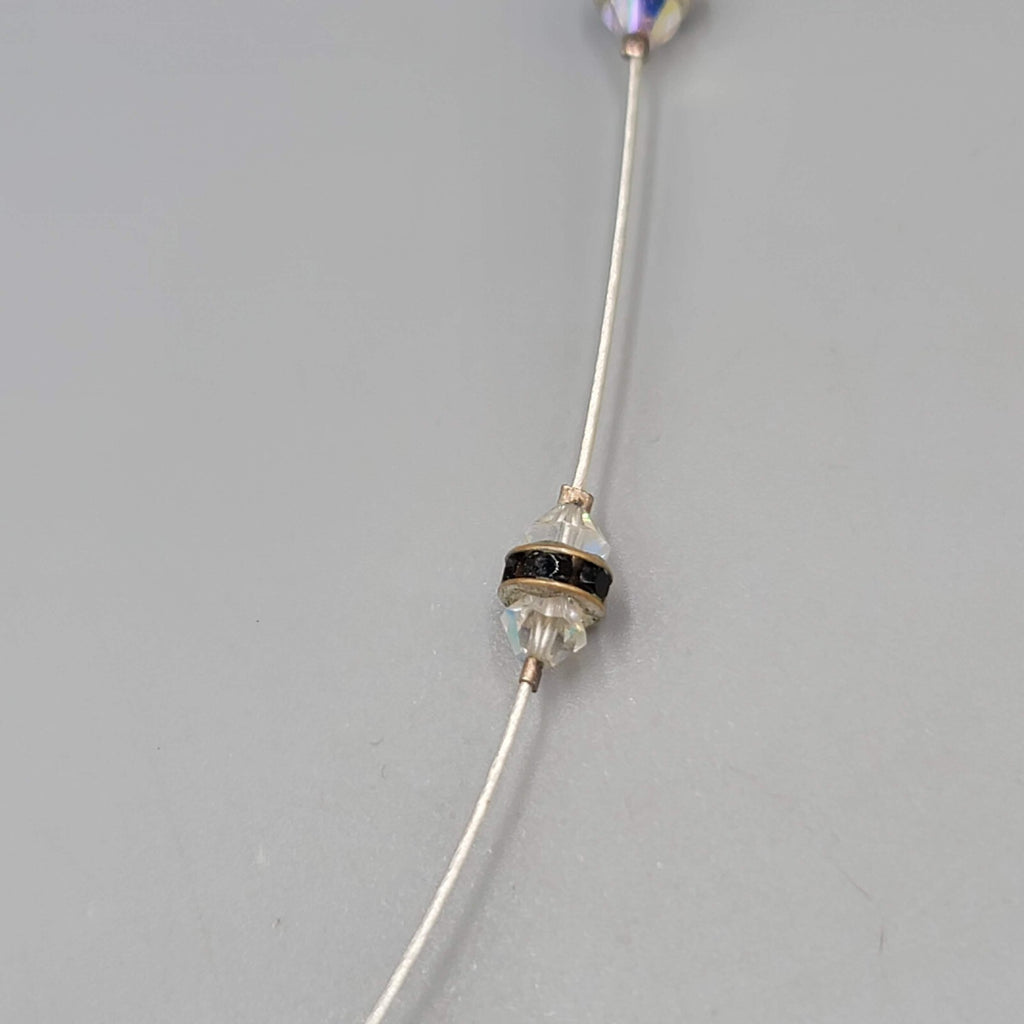 Shell Pendant Necklace Crystal Station Silver tone 18"