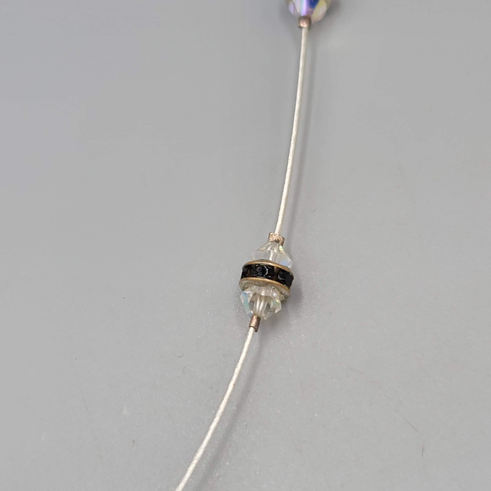 Shell Pendant Necklace Crystal Station Silver tone 18"
