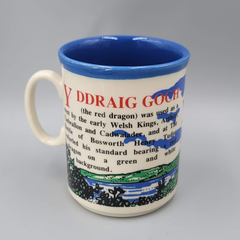 Vintage Y DDRAIG GOCH Red Dragon Crest Coffee Mug WALES Stoneware Britain