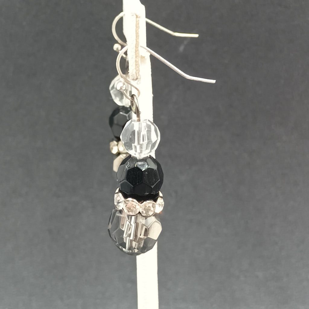 Pierced Earrings Faceted Glass Beaded Silver tone Rhinestone Dangle 1 1/4"