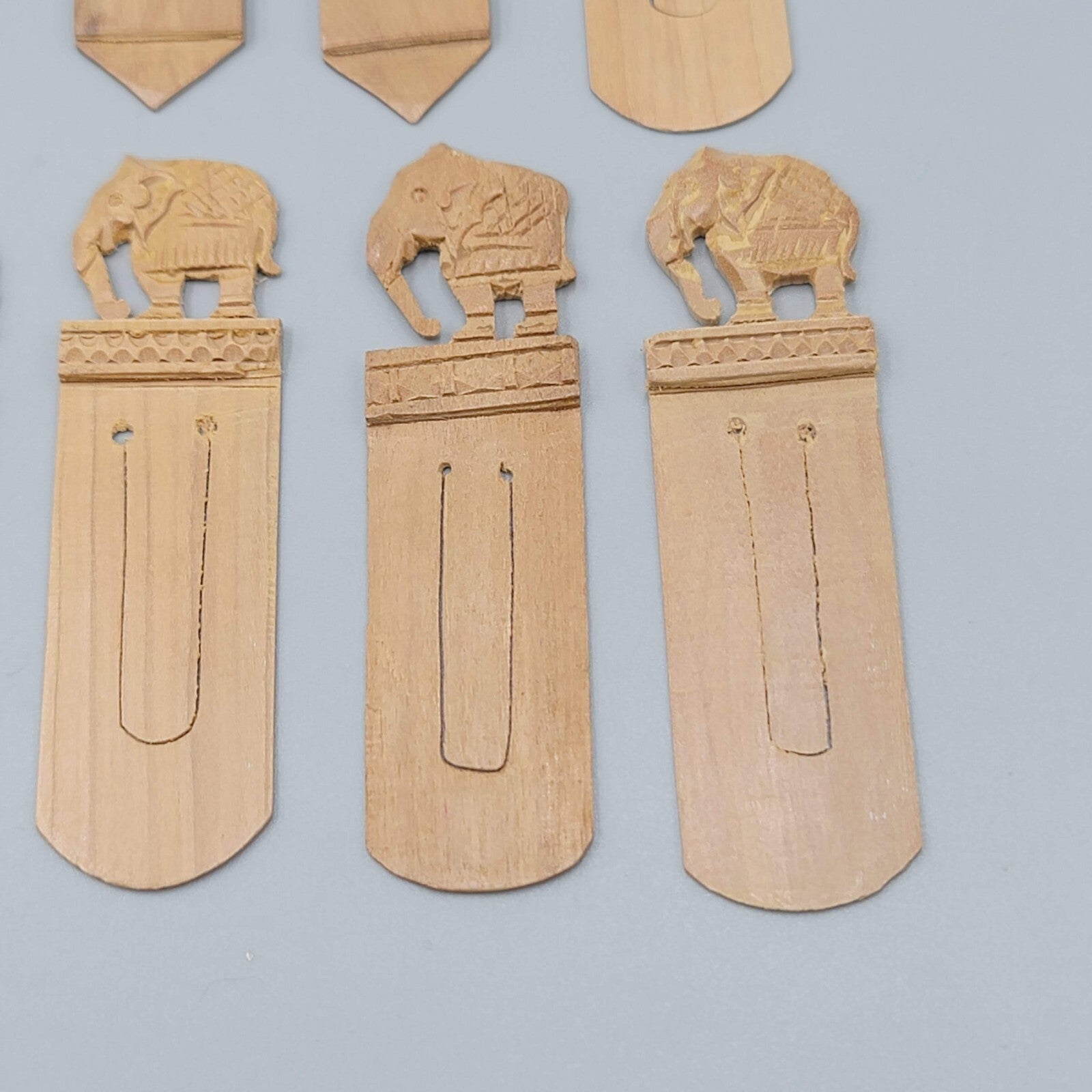 Vintage Lot of Hand Carved Elephant Wood Bookmarks Nice Detail
