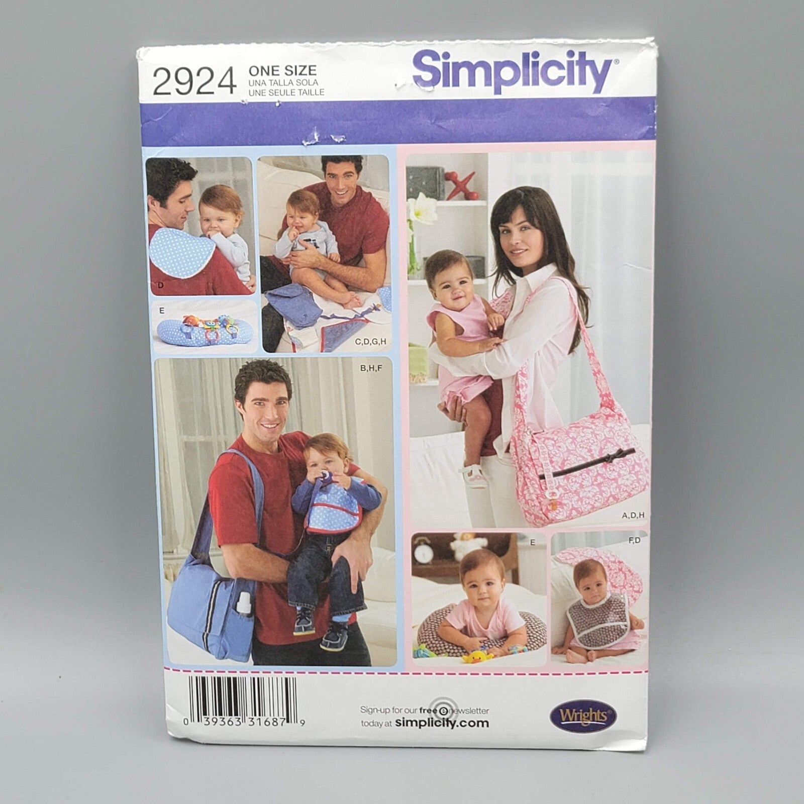 SIMPLICITY 2924 BABY DIAPER BAGS ACCESSORIES BIB PILLOW PATTERN UNCUT