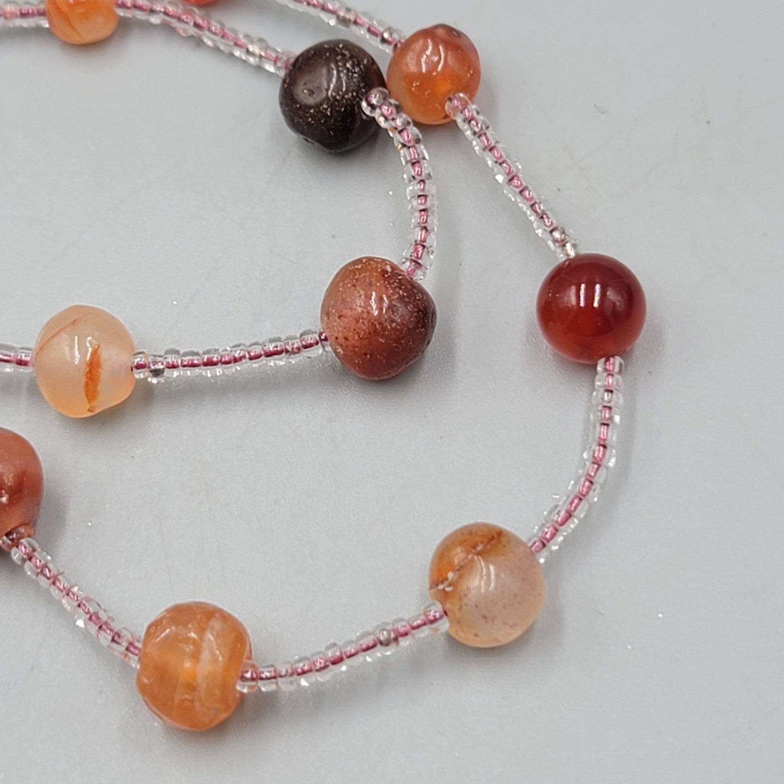 Carnelian Agate Quartz Stone Bead Station Necklace Handmade 20"