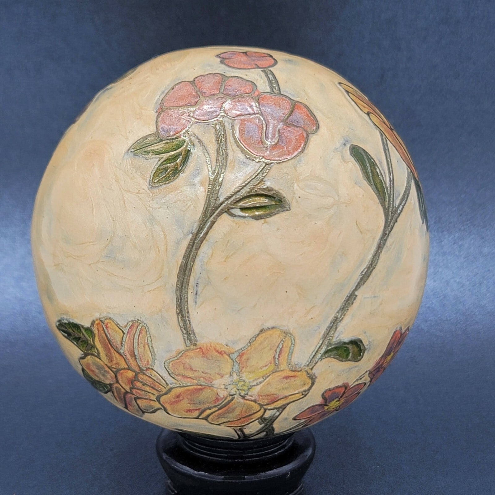 Heavy Orb Vase Bowl Enamel Metal Floral Balls Table Decor Tray Farmhouse 4" 